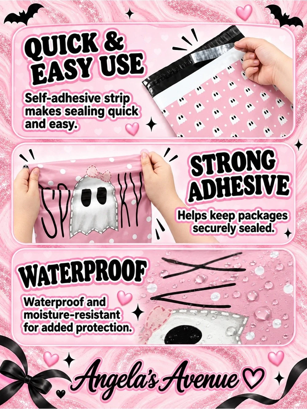 POLY MAILERS HALLOWEEN SPOOKY PINK GHOST (25 Pack) SIZE 10 × 13